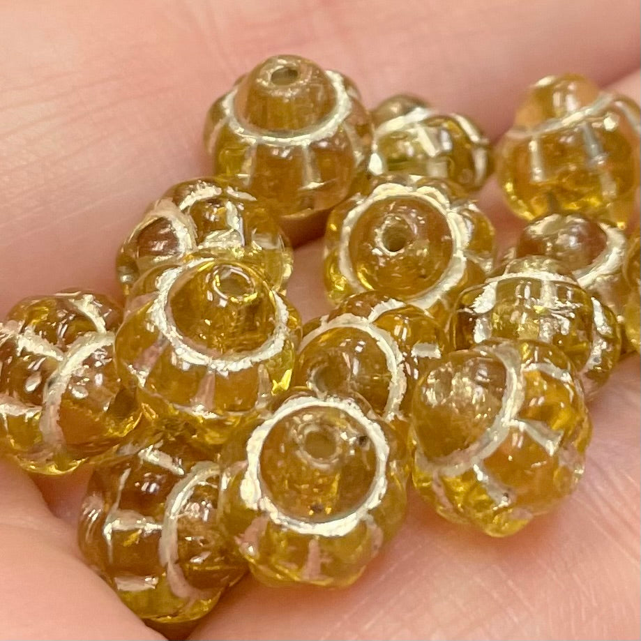 20 Vintage Gold Czech Silver Etched Saturn Glass Beads