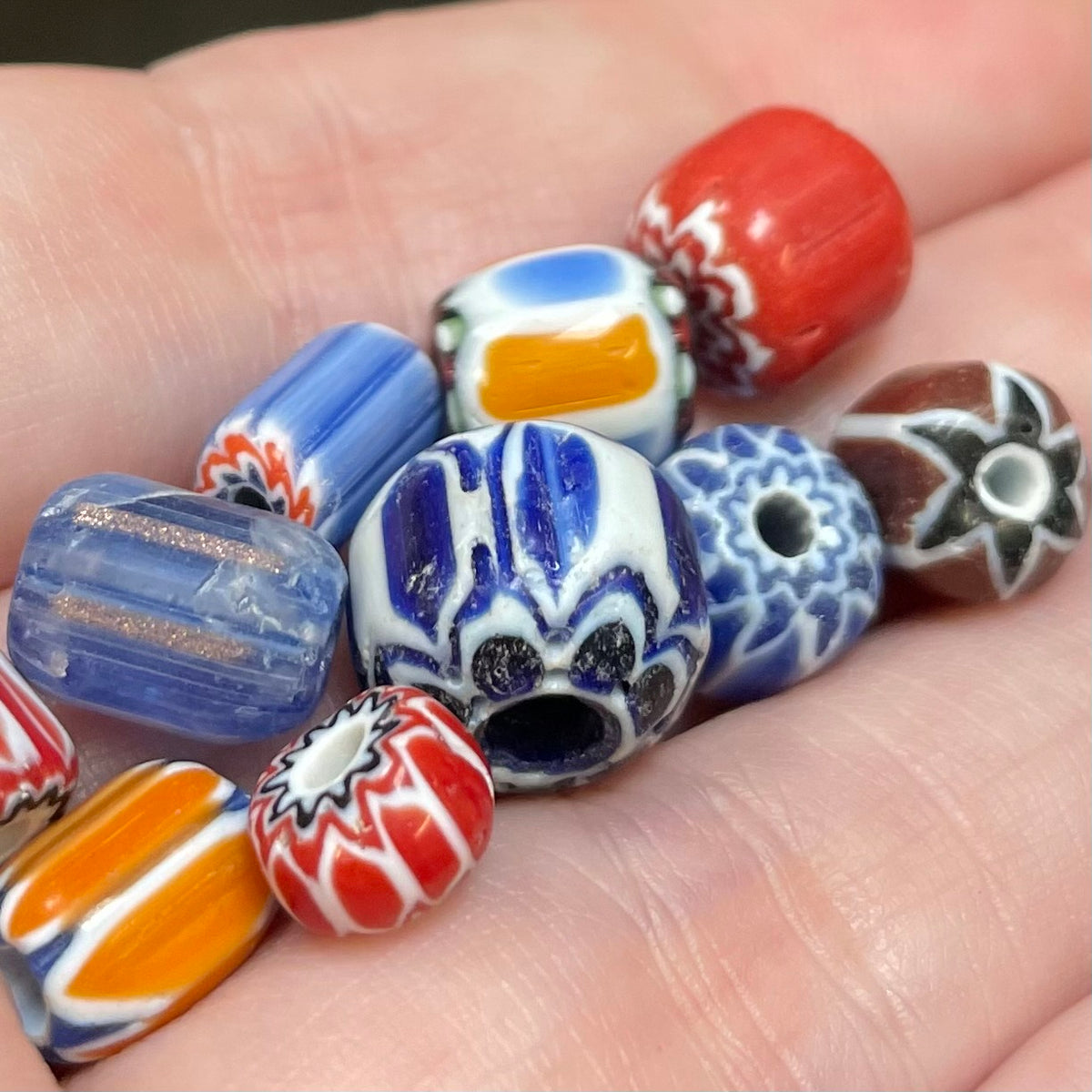 10 Vintage Mixed Chevron Glass Beads