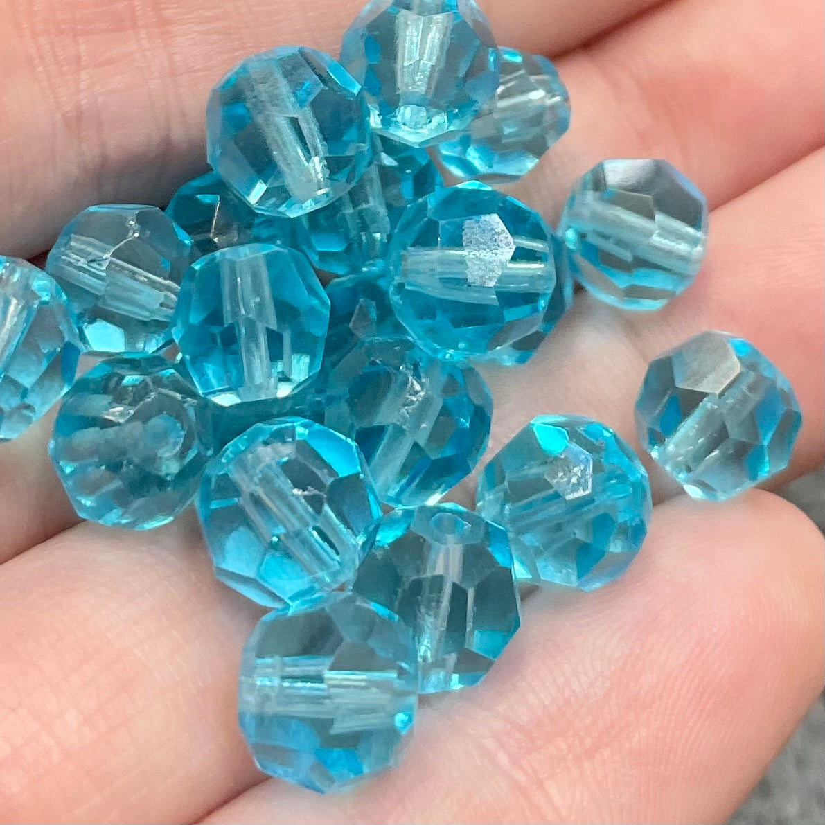 20 Vintage Blue Aqua German Faceted Glass Beads