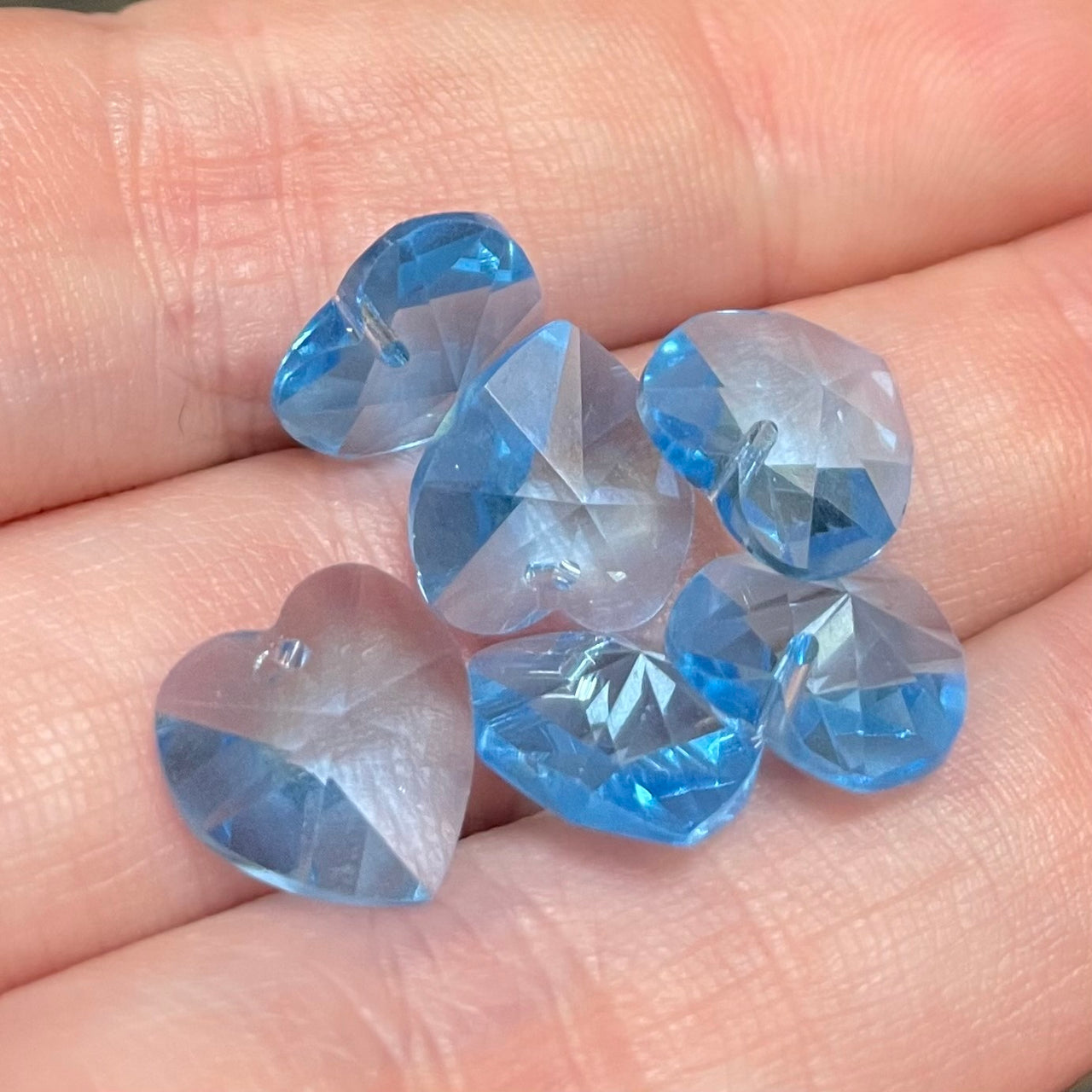 6 Vintage Blue Aquamarine Swarovski Crystal Heart Beads