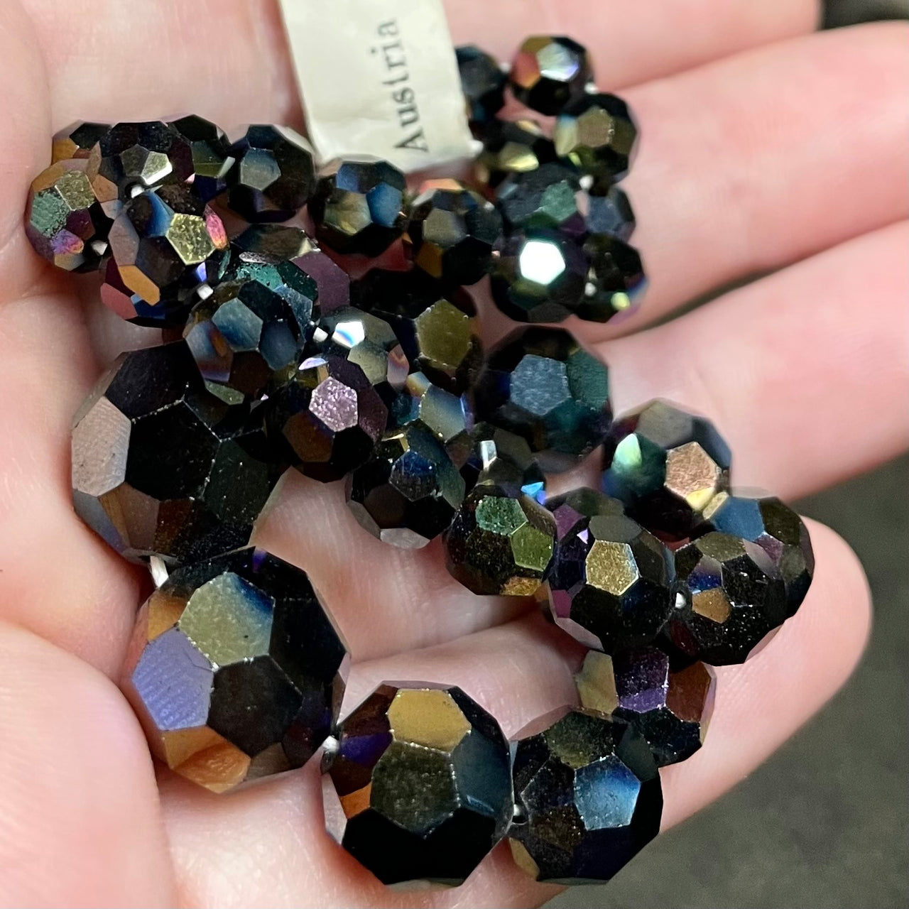 1 Vintage Black AB Swarovski Graduated Crystal Bead Strand #SW149