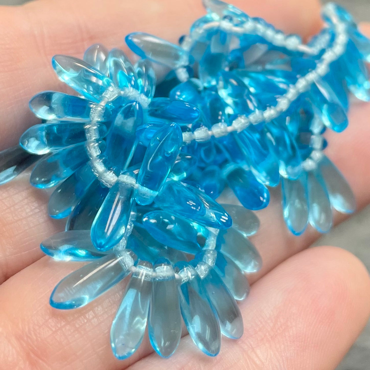 100 Translucent Aqua Blue Czech Dagger Glass Beads