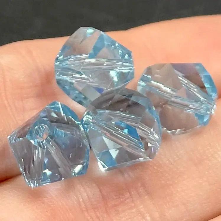 4 Aquamarine Swarovski Crystal Helix Beads - Sea Beads