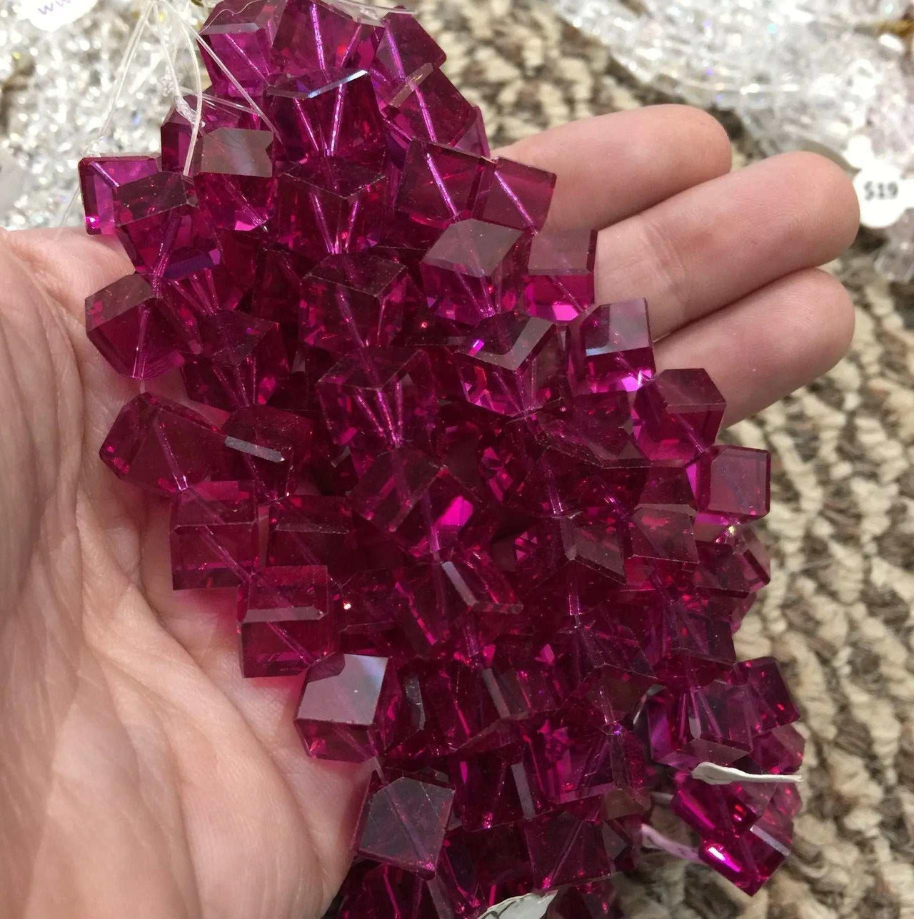 4 Fuchsia Diagonal Cube Swarovski Crystal Beads - Sea Beads