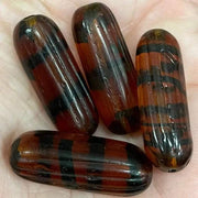 4 Vintage Amber Striped Oval Glass Beads - Sea Beads