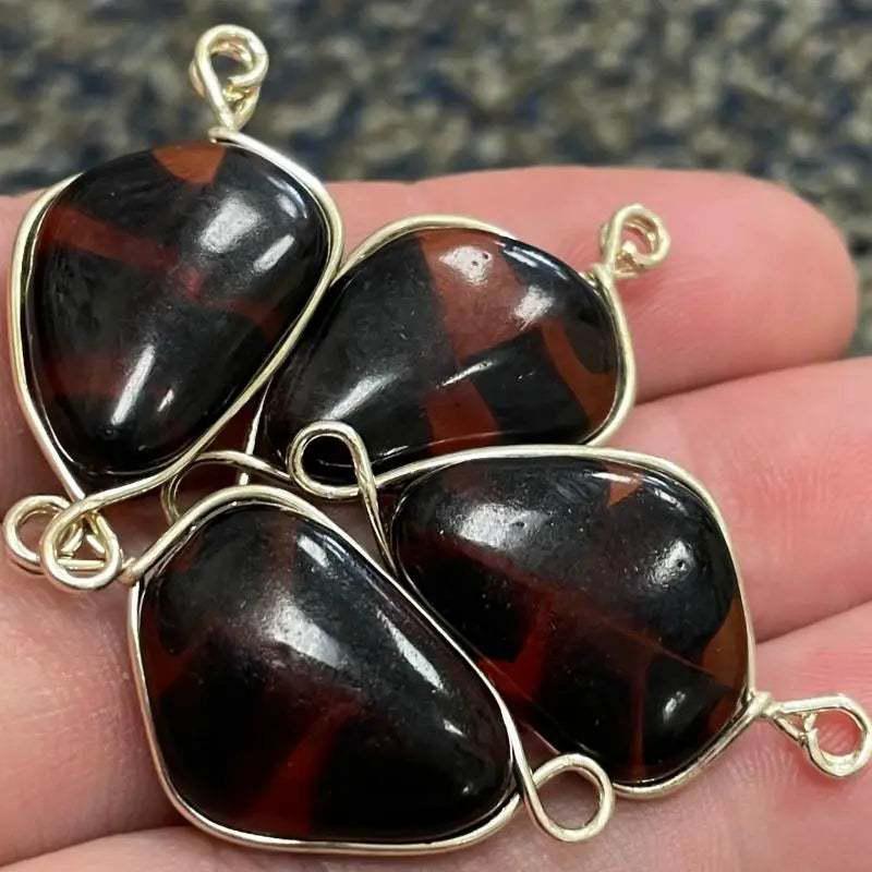 4 Vintage Amber Topaz Japan Wire Wrapped Glass Stones - Sea Beads