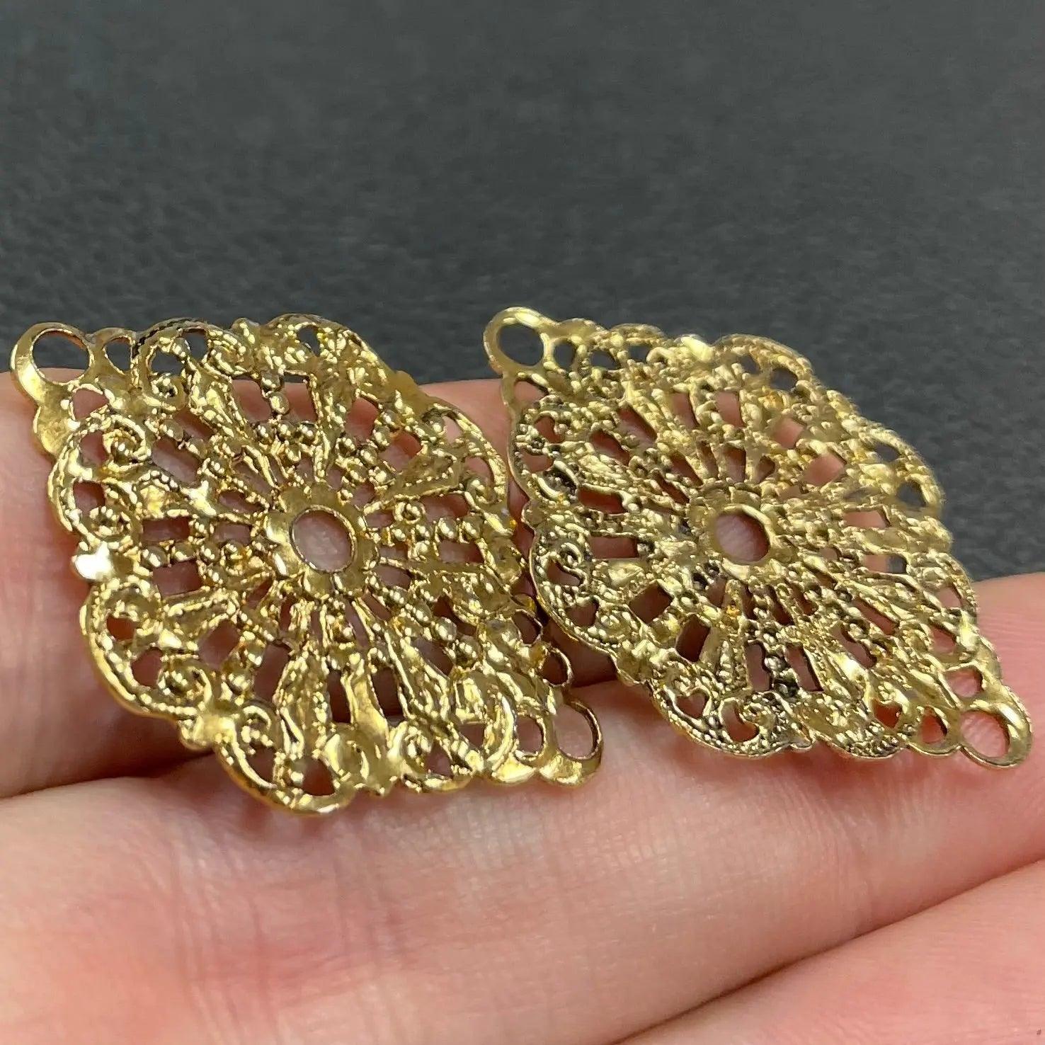 4 Vintage Gold Antiqued Filigree Connectors - Sea Beads