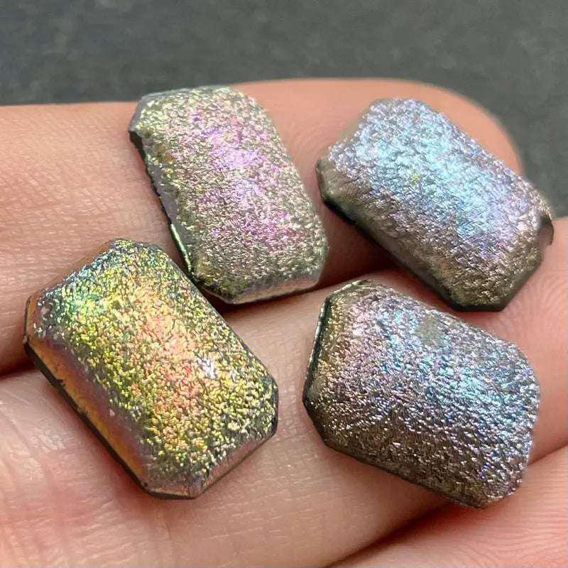 4 Vintage Black AB Matte Octagon Glass Cabochons - Sea Beads