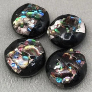 4 Vintage Black Diamond Japan Foil Glass Cabochons - Sea Beads