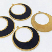 4 Vintage Black Enameled Brass Hoop Metal Pendants - Sea Beads