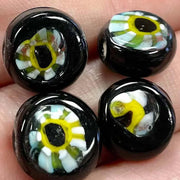 4 Vintage Black Floral Coin Glass Beads - Sea Beads