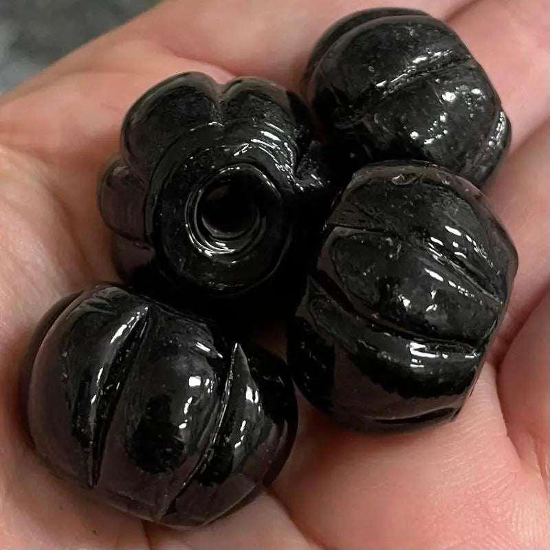 4 Vintage Black Glass Beads - Sea Beads