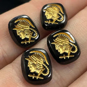 4 Vintage Black Intaglio Gladiator Cameo Glass Cabochons - Sea Beads