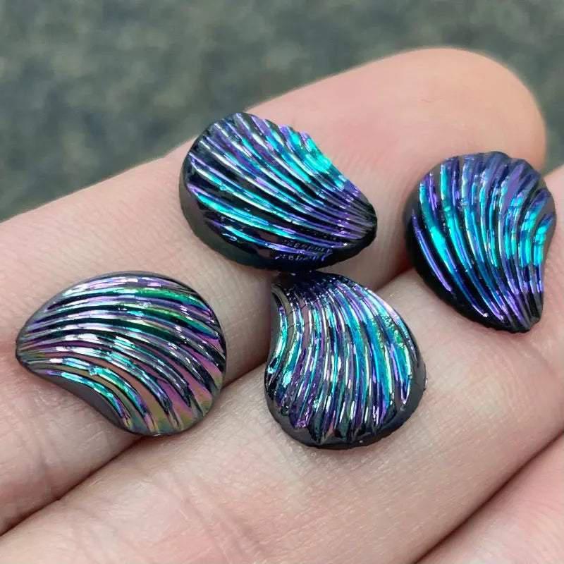 4 Vintage Black Iris Shell Glass Cabochons - Sea Beads