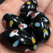 4 Vintage Black Polka Dot Oval Glass Beads - Sea Beads