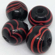 4 Vintage Black Red Striped Glass Beads - Sea Beads