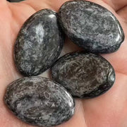4 Vintage Black Silver Austrian Picasso Oval Glass Beads - Sea Beads