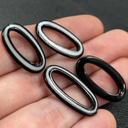 4 Vintage Black White Glass Oval Rings - Sea Beads
