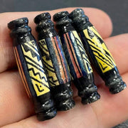 4 Vintage Black Yellow Peruvian Beads - Sea Beads