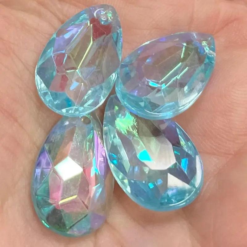 4 Vintage Blue Aqua AB Faceted Glass Pendants - Sea Beads