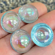 4 Vintage Blue Aqua AB Round Glass Cabochons - Sea Beads
