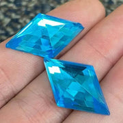 4 Vintage Blue Aqua Diamond Glass Cabochons - Sea Beads