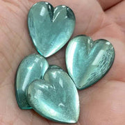 4 Vintage Blue Aqua Light Heart Glass Cabochons - Sea Beads