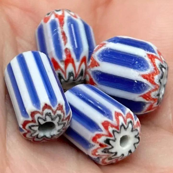 4 Vintage Blue Chevron Replica Glass Beads - Sea Beads