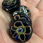 4 Vintage Blue Cobalt Aventurine Floral Round Coin Beads - Sea Beads