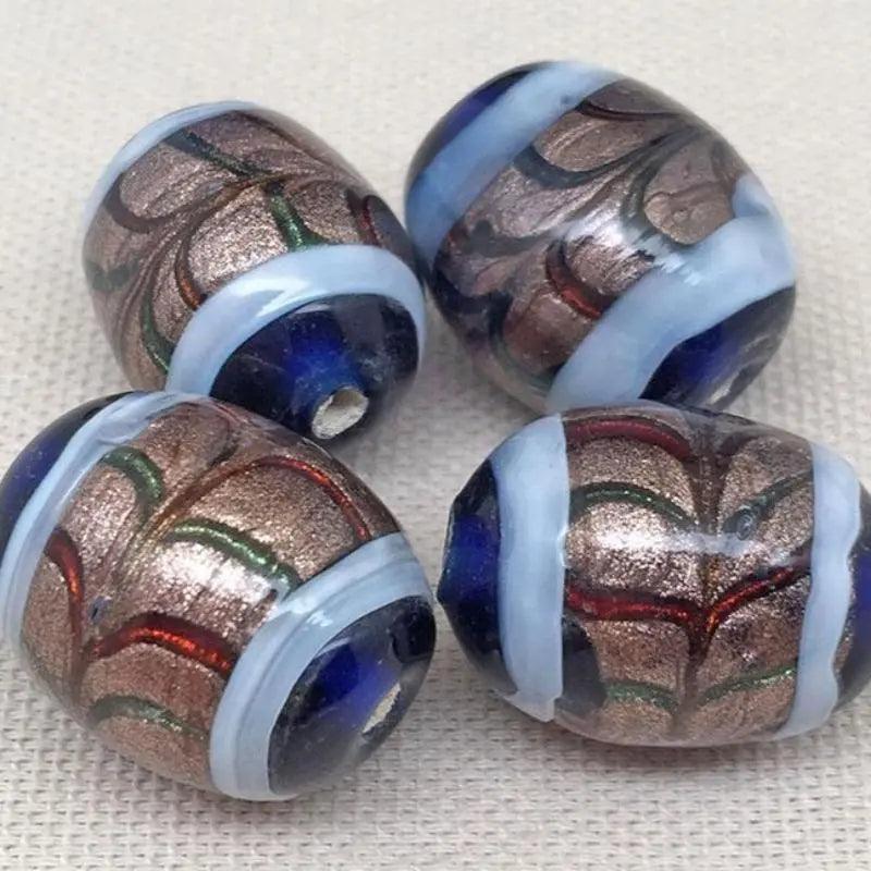 4 Vintage Blue Cobalt Chunky Aventurine Oval Glass Beads - Sea Beads