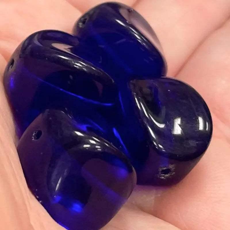 4 Vintage Blue Cobalt Czech Glass Beads - Sea Beads