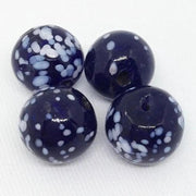 4 Vintage Blue Cobalt Dark Mottled Glass Beads - Sea Beads
