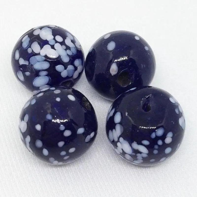4 Vintage Blue Cobalt Dark Mottled Glass Beads - Sea Beads