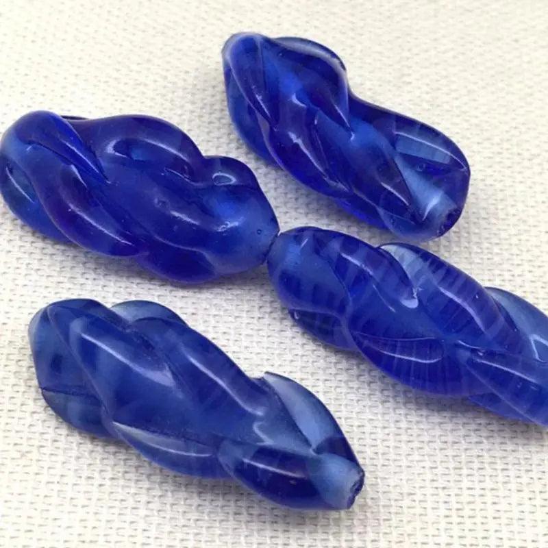 4 Vintage Blue Cobalt Japan Focal Glass Beads - Sea Beads