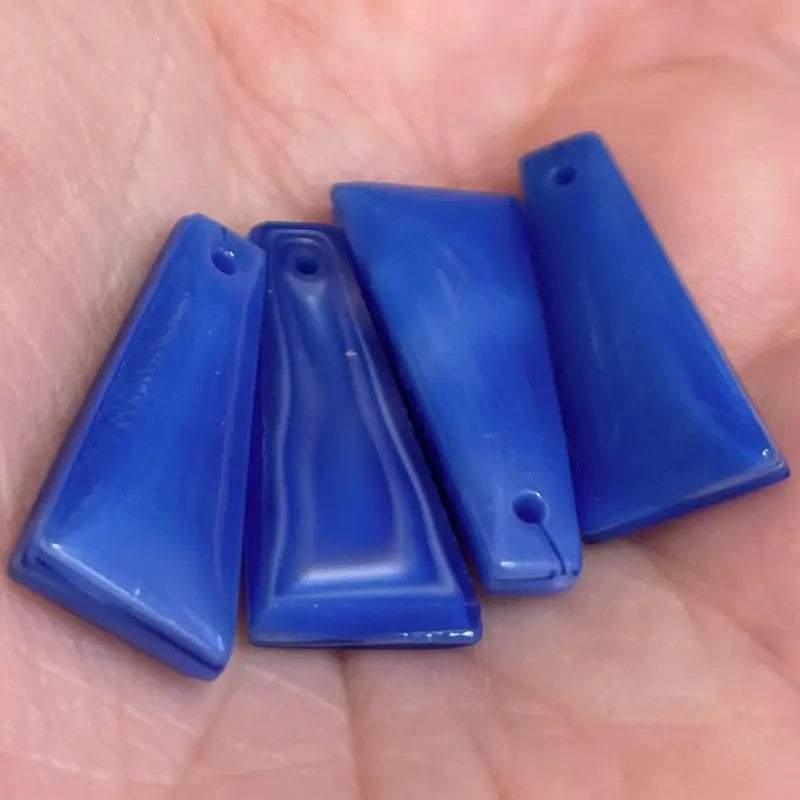4 Vintage Blue Creamy Glass Pendants - Sea Beads