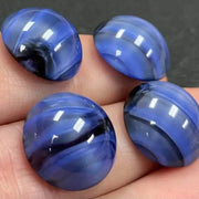4 Vintage Blue Czech Striped Round Glass Cabochons - Sea Beads