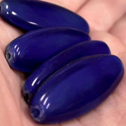 4 Vintage Blue Dark Slag Oval Glass Beads - Sea Beads