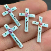 4 Vintage Blue Enameled Tiny Crosses - Sea Beads
