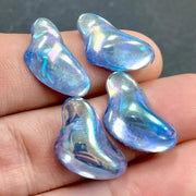 4 Vintage Blue German Iridescent Baroque Glass Cabochons - Sea Beads