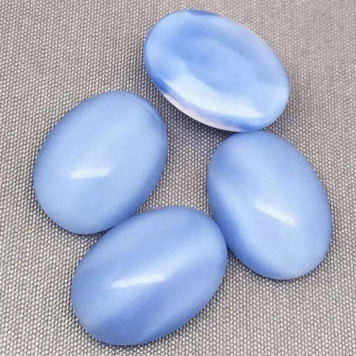 4 Vintage Blue German Moonglow Oval Glass Cabochons - Sea Beads