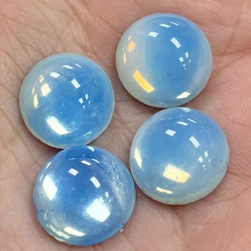 4 Vintage Blue Givre German Opal Round Glass Cabochons - Sea Beads