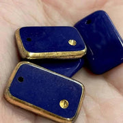 4 Vintage Blue Gold Trim Glass Pendants - Sea Beads