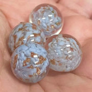 4 Vintage Blue Italian Venetian Foil Murano Round Glass Beads - Sea Beads