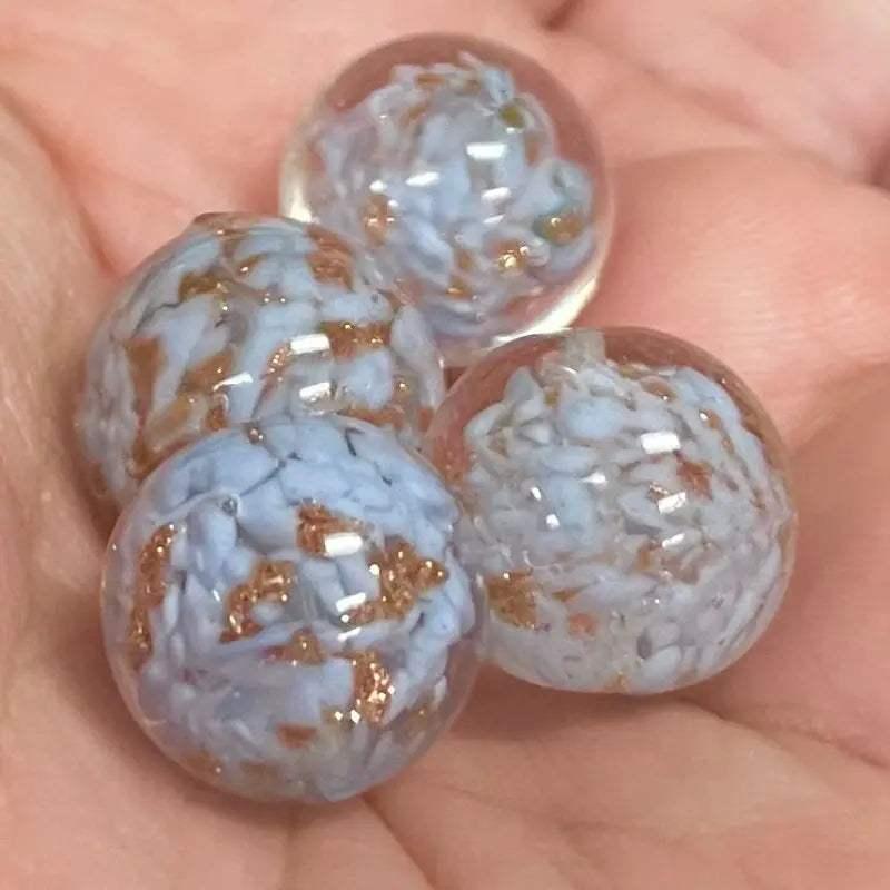 4 Vintage Blue Italian Venetian Foil Murano Round Glass Beads - Sea Beads
