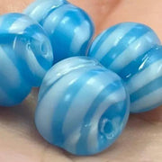 4 Vintage Blue Japan Japan Satin Striped Glass Beads - Sea Beads