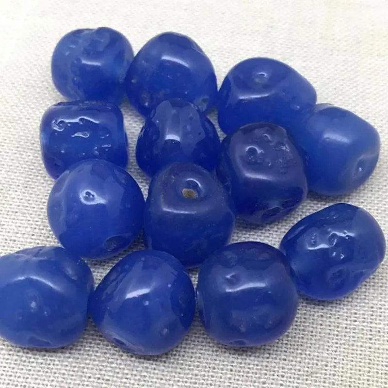 4 Vintage Blue Japan Opal Baroque Glass Beads - Sea Beads