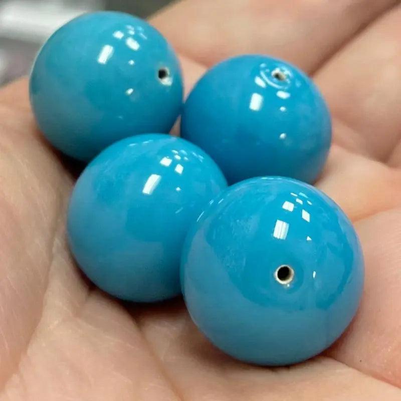 4 Vintage Blue Japan Round Glass Beads - Sea Beads