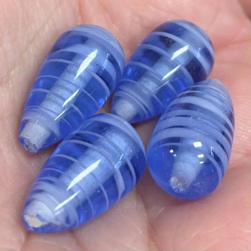 4 Vintage Blue Japan Teardrop Glass Beads Cherry Brand - Sea Beads