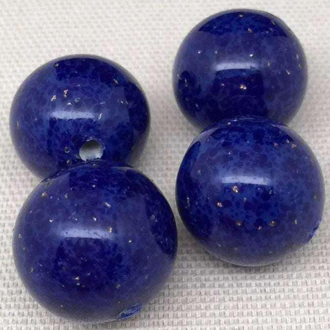 4 Vintage Blue Lapis Japan Round Glass Beads - Sea Beads