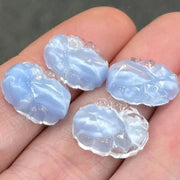 4 Vintage Blue Light Givre German Oval Glass Cabochons - Sea Beads